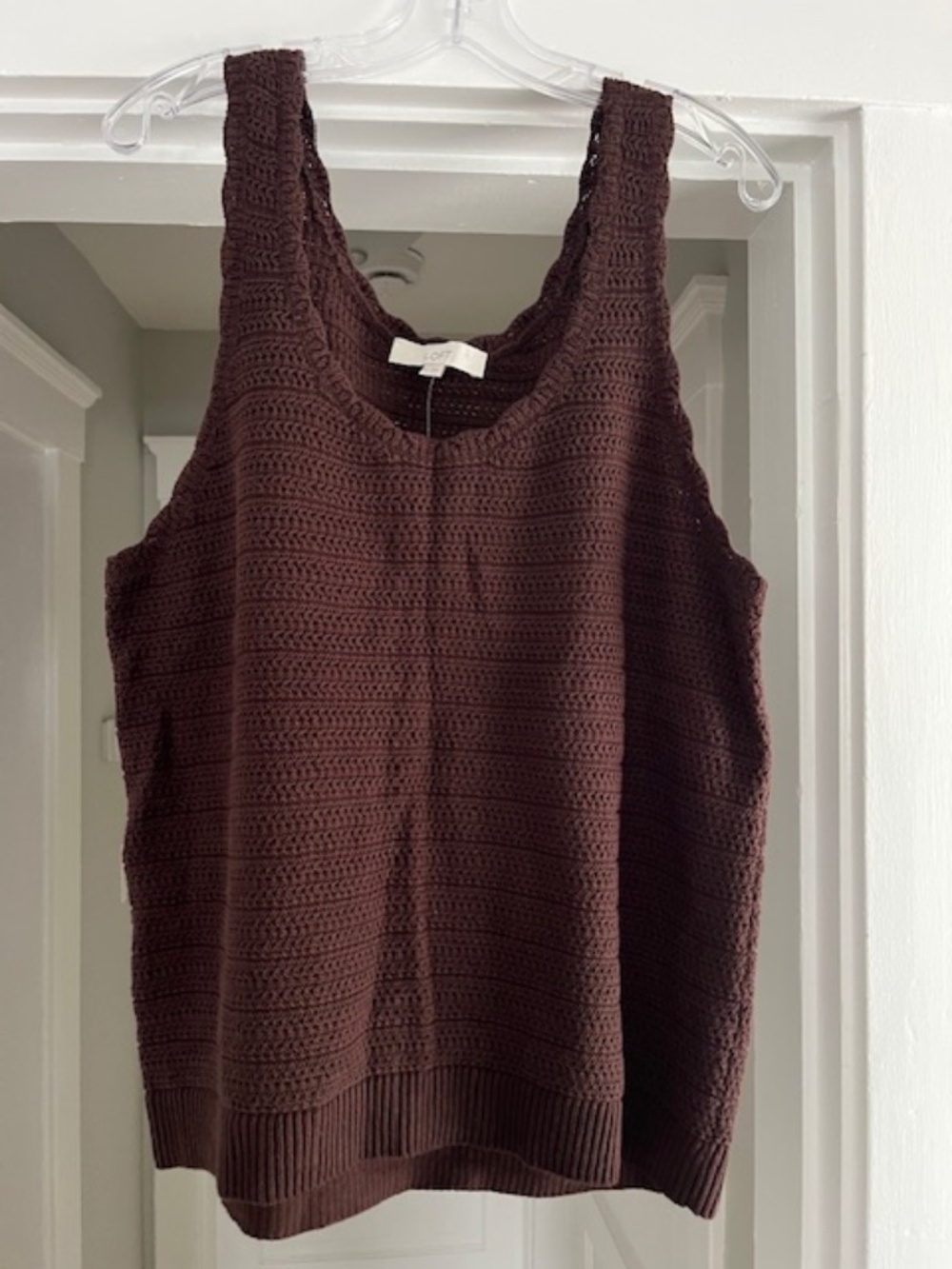 Loft Brown Crochet Scalloped Tank Sweater - Size XL NWT